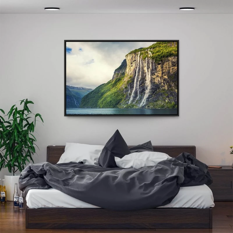 Wasserfall Seven Sisters im schwarzen Bilderrahmen, 160x120cm