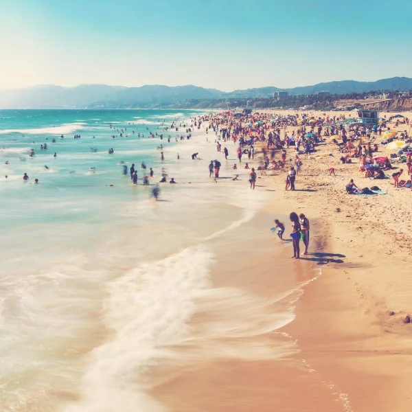 Strand & Meer Santa Monica Beach Los Angeles im weißen Bilderrahmen, 80x80cm