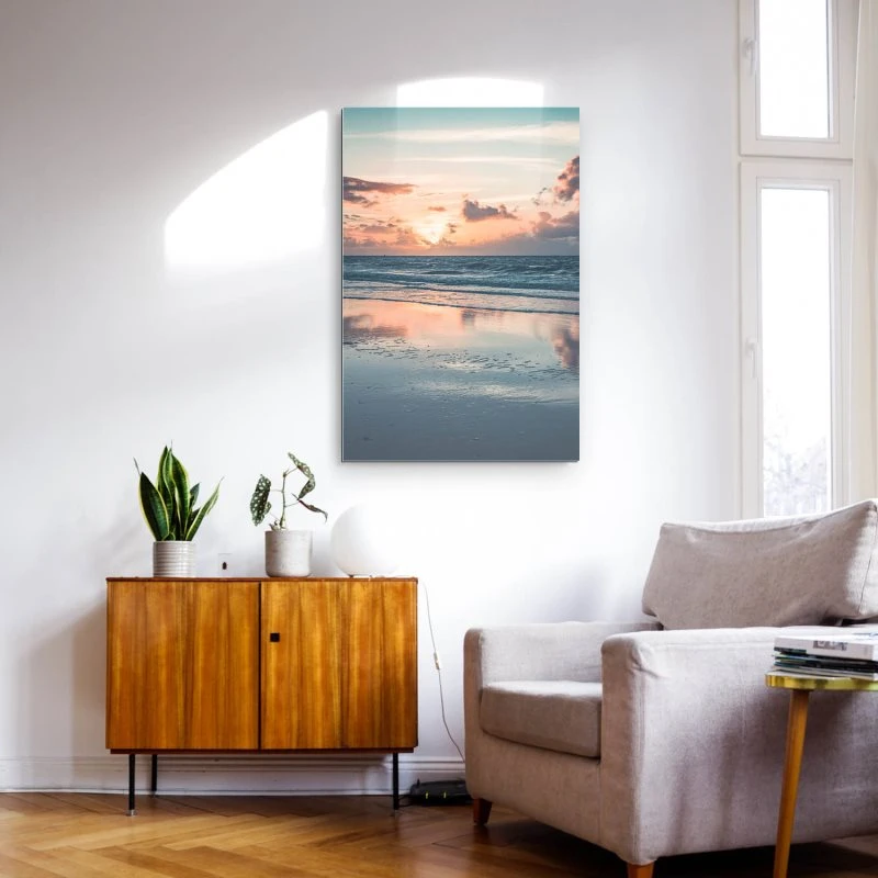 Alu-Dibond Bild im Hochformat, Strand & Meer Sonnenuntergang Nordsee 80x120cm