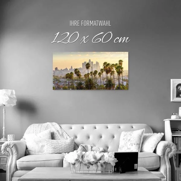 Skyline Los Angeles Palmen als Alu-Dibond Bild 120x60cm