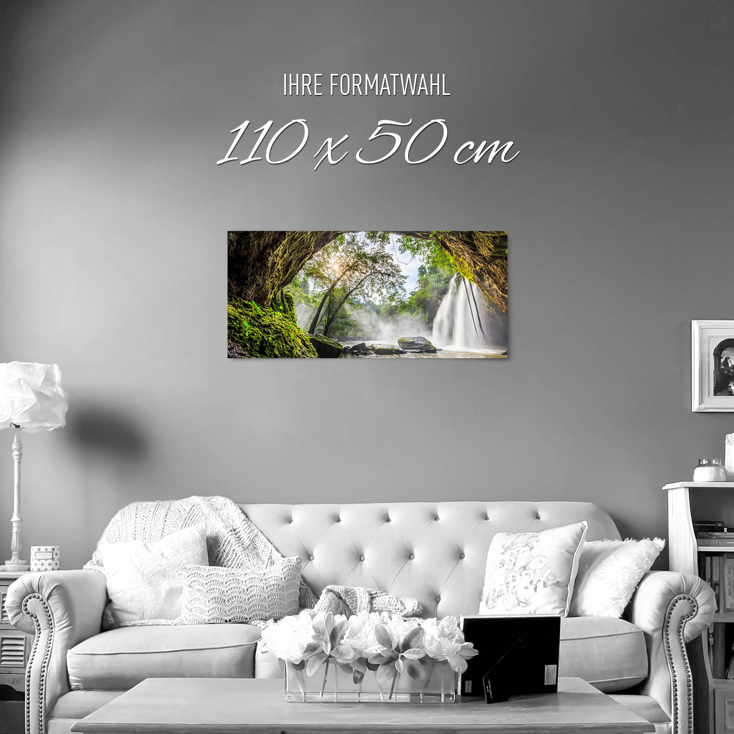Regenwald Höhlenfall als Poster 110x50cm