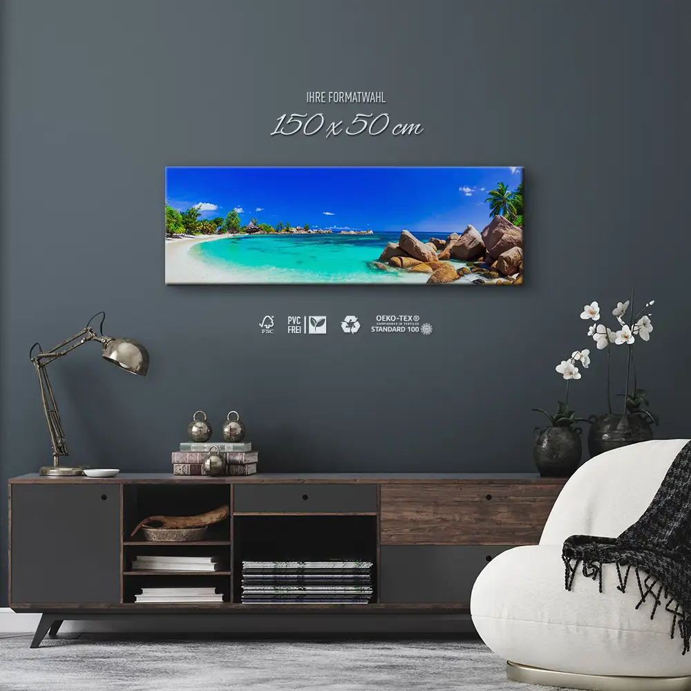 Keilrahmenbild 150x50cm, Strand & Meer Insel Praslin Seychellen