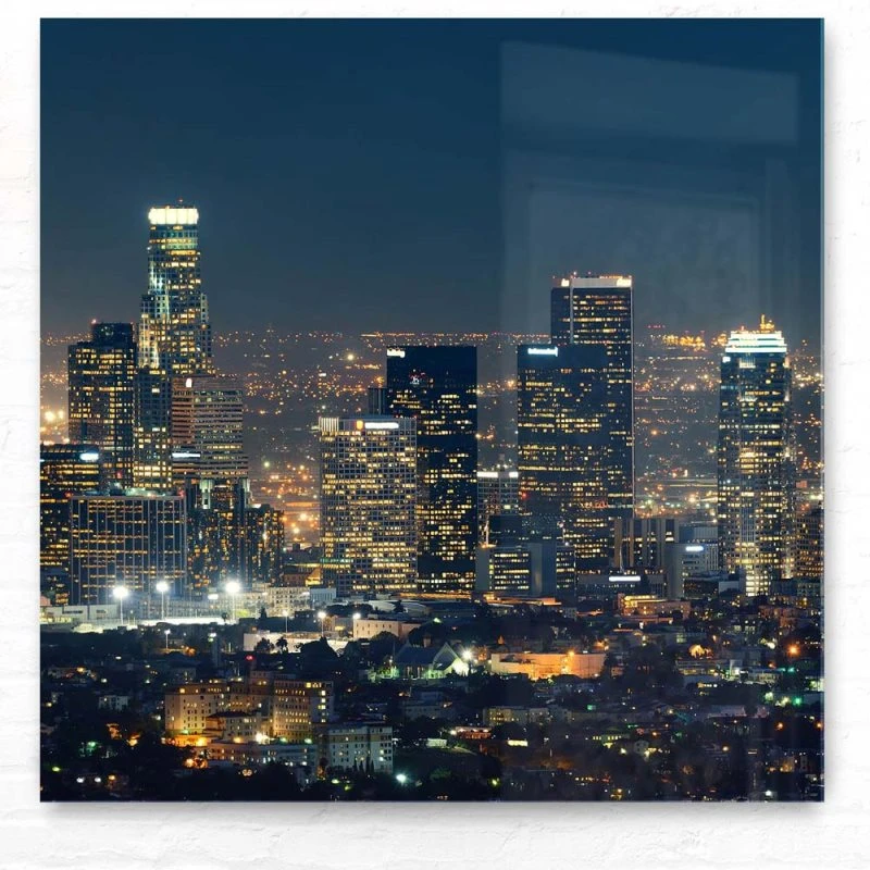 Skyline Los Angeles Nachts als Acrylglas Bild 50x50cm