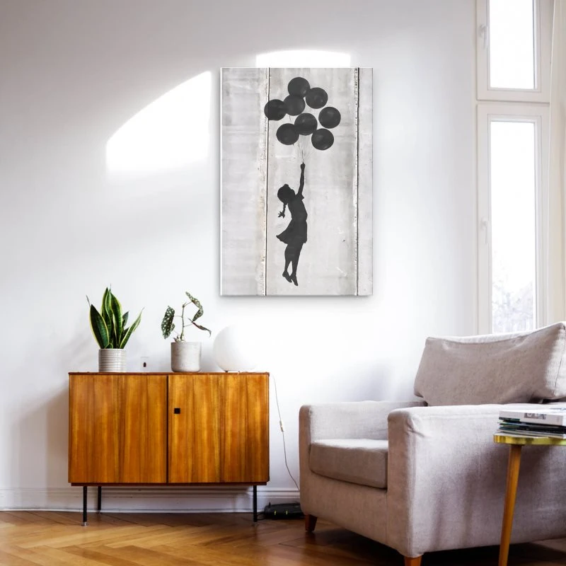 Banksy im XXL Hochformat, Girl with ballons als Acrylglasbild 100x150cm