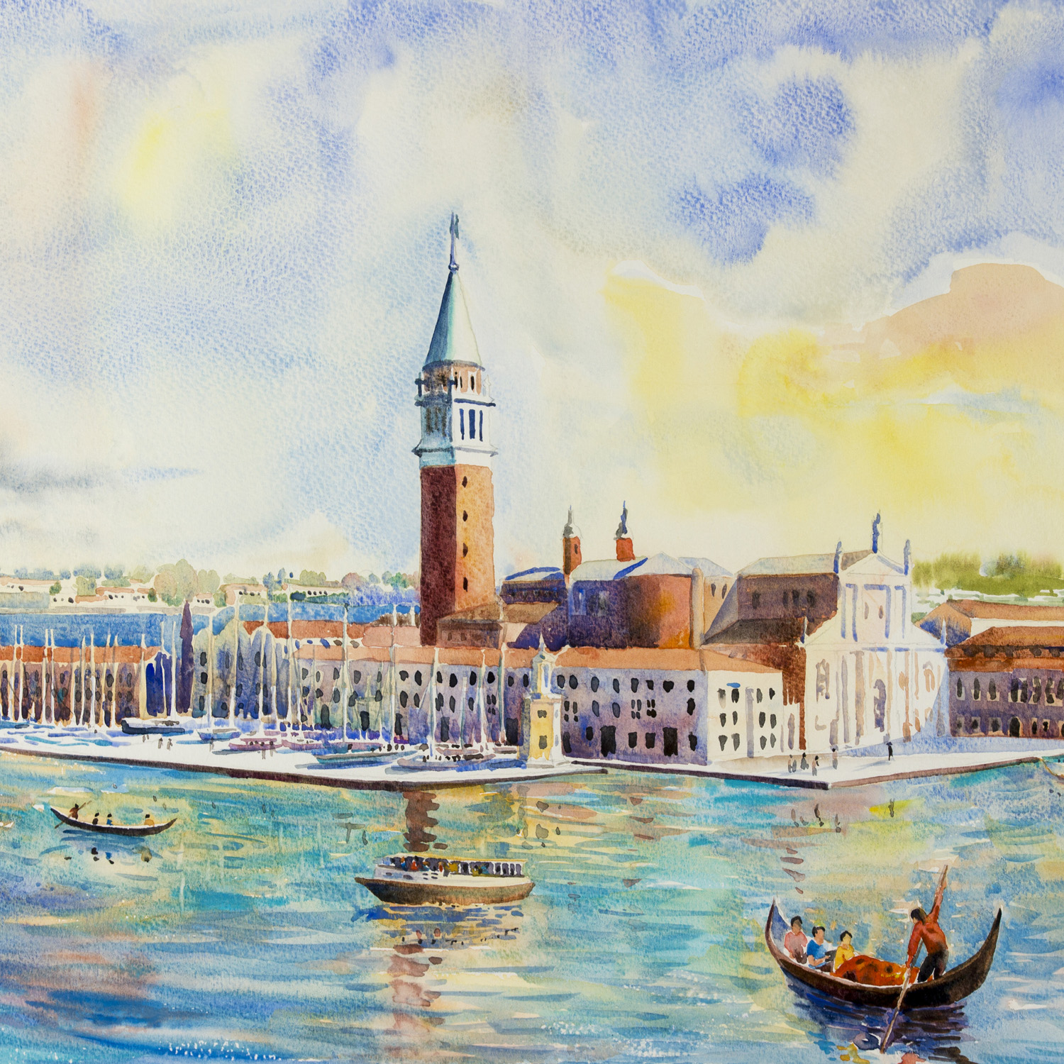 Skyline Venedig als Gemälde im schwarzen Bilderrahmen, 80x80cm