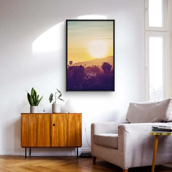 Skyline Los Angeles sunset im schwarzen Bilderrahmen, 180x120cm