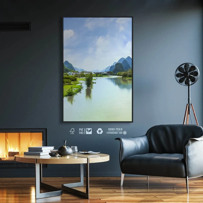 Flüsse & Seen China Li-Fluss im Hochformat 40x60cm mit schwarzen Bilderrahmen