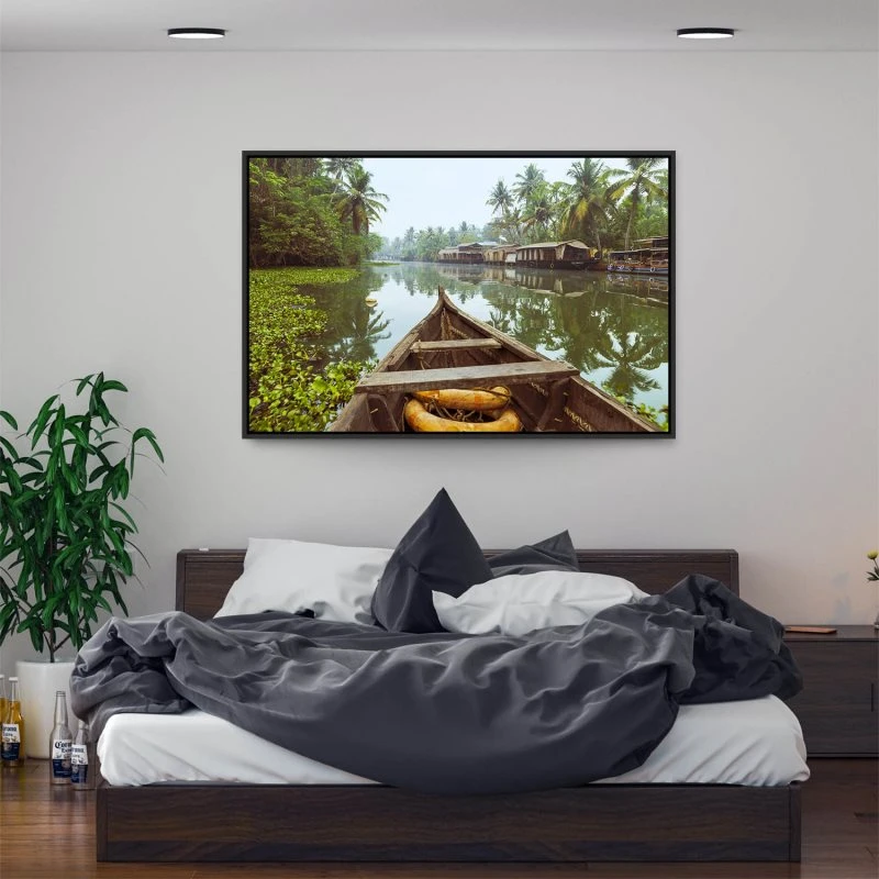 Flüsse & Seen Kumarakom Indien im schwarzen Bilderrahmen, 160x120cm