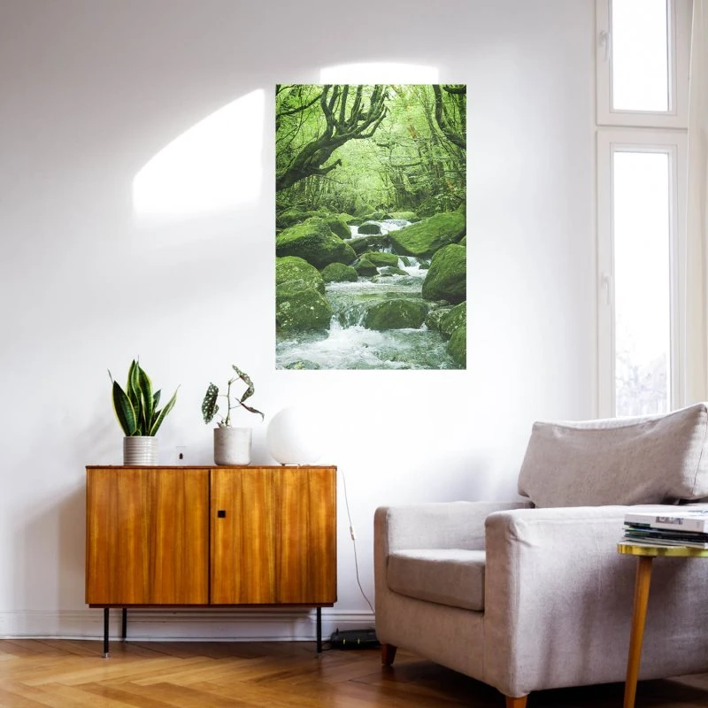 Poster 40x60cm im Hochformat, Japan Waldbach Flüsse & Seen