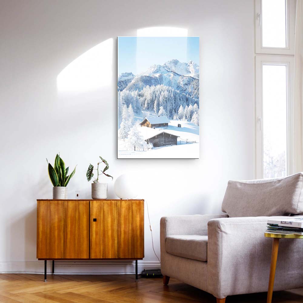 Berge & Gebirge Winterpanorama mit Hütte als Acrylglasverbund Bild 180x120cm