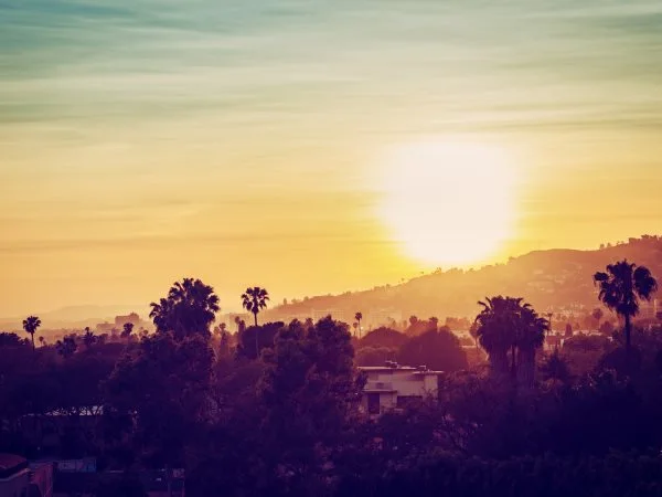 Leinwandbild Skyline Los Angeles sunset 100x75cm