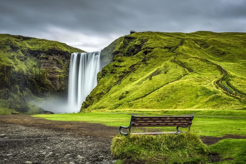 Berge & Gebirge Skogafoss Wasserfall Island als Acrylglasverbund Bild 150x100cm