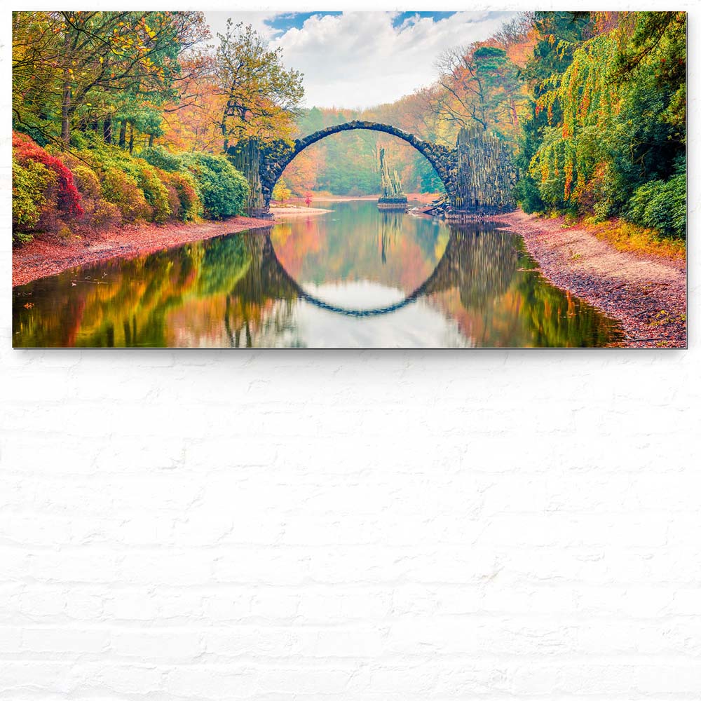 Wald & Bäume Herbst Rakotzbrücke, Kromlau als Alu-Dibond Bild 120x60cm