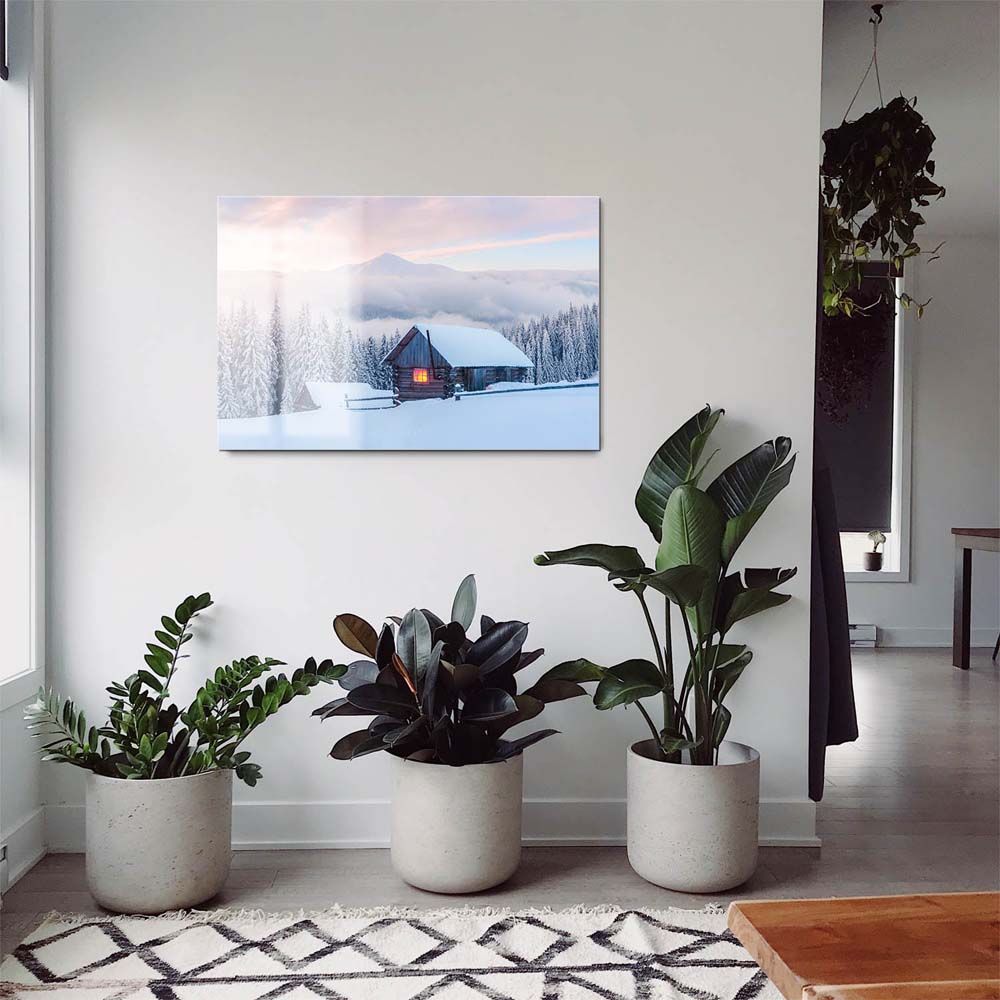 Berge & Gebirge Winterhütte als Acrylglasverbund Bild 180x120cm