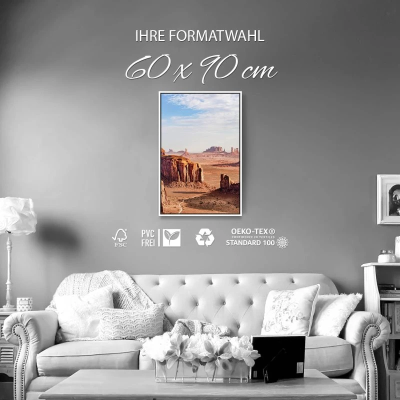 Berge & Gebirge im Hochformat 60x90cm Monument Valley USA mit weißen Bilderrahmen