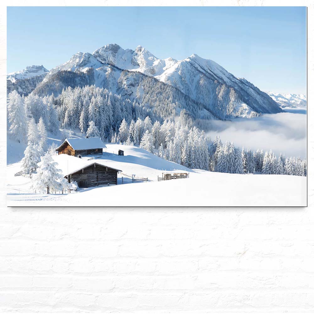 Berge & Gebirge Winterpanorama mit Hütte als Acrylglasverbund Bild 180x120cm
