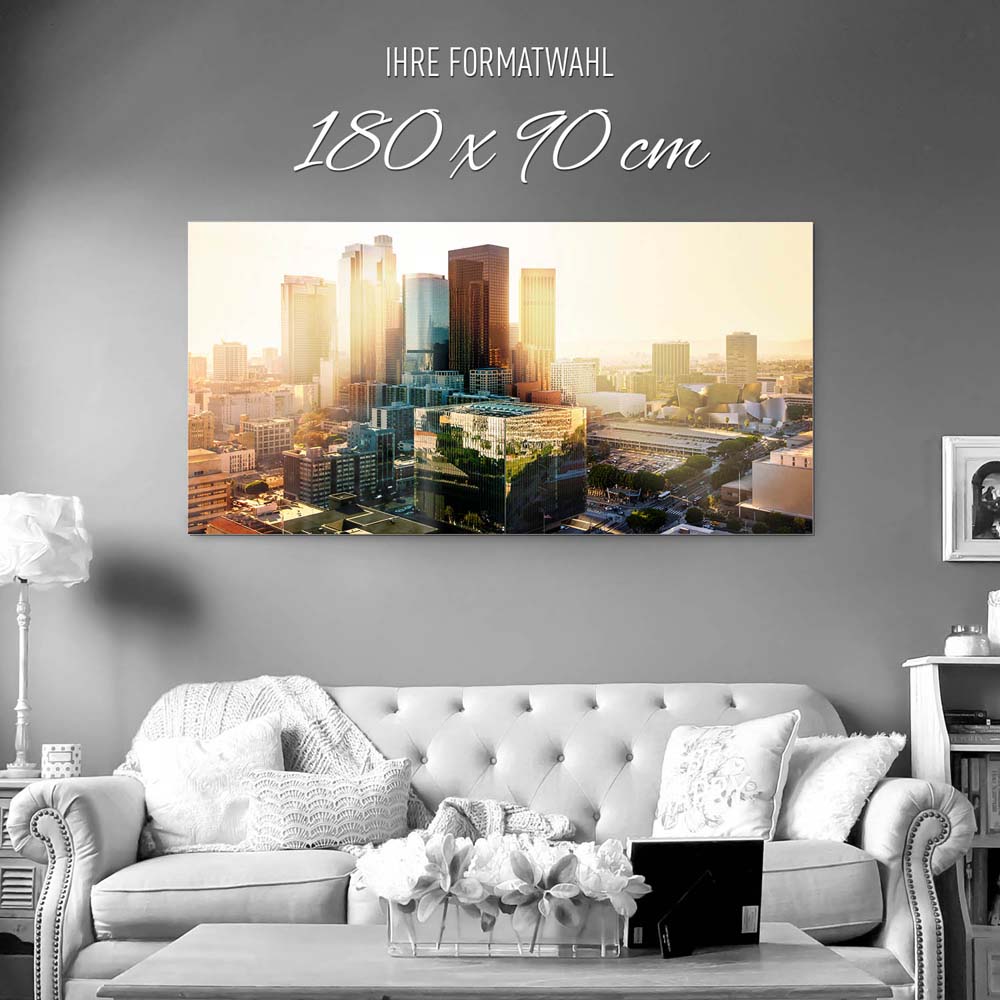 Skyline Los Angeles Sunset als Acrylglasverbund Bild 180x90cm