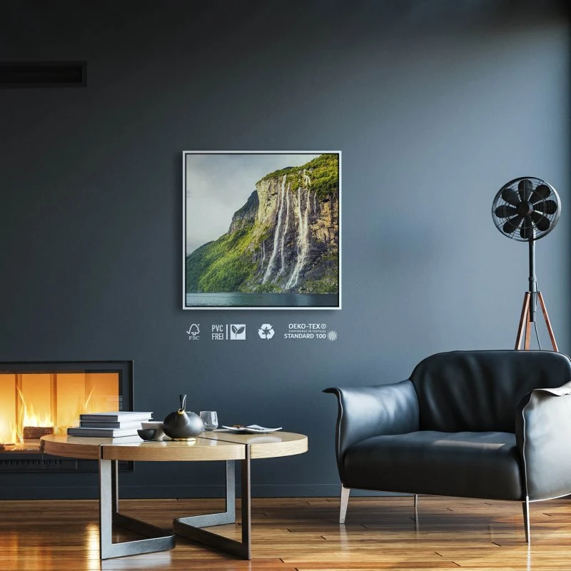Wasserfall Seven Sisters im weißen Bilderrahmen, 80x80cm