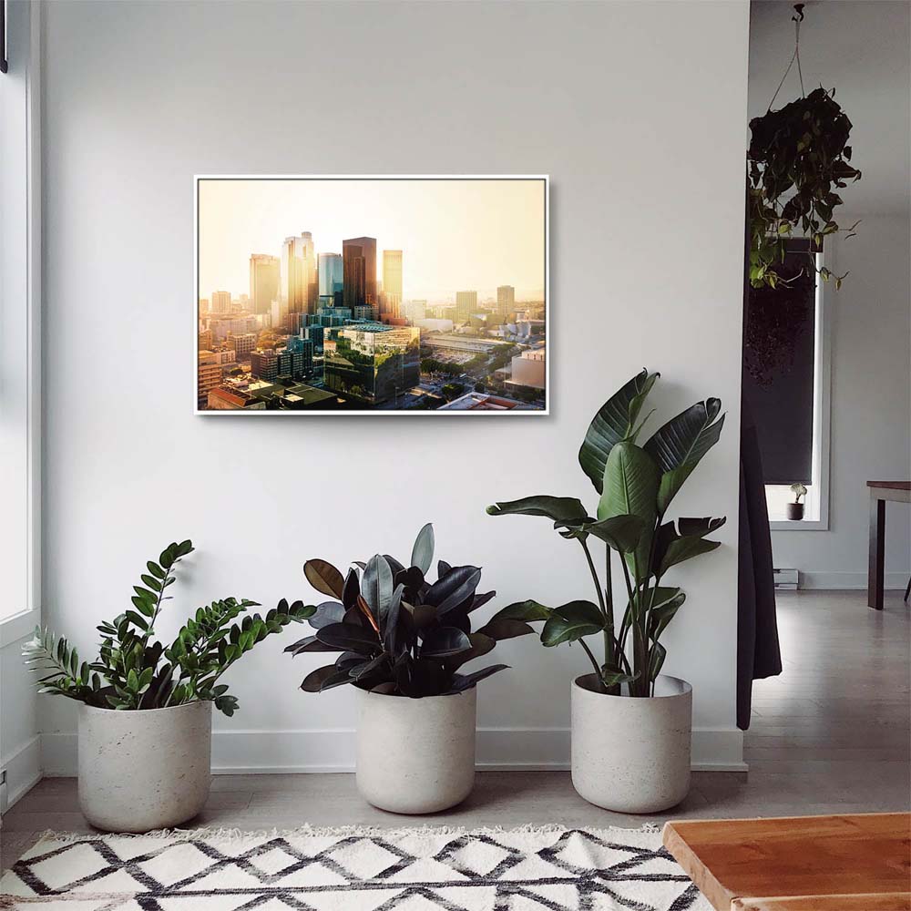 Skyline Los Angeles Sunset im weißen Bilderrahmen, 120x60cm