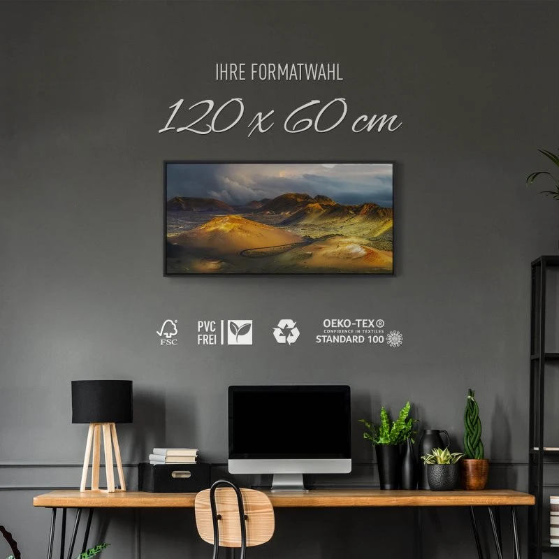 Berge & Gebirge Lanzarote Spanien im schwarzen Bilderrahmen, 120x60cm