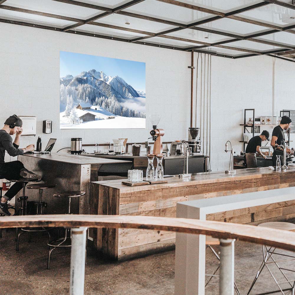 WandPoster Berge & Gebirge Winterpanorama mit Hütte, 80x80cm