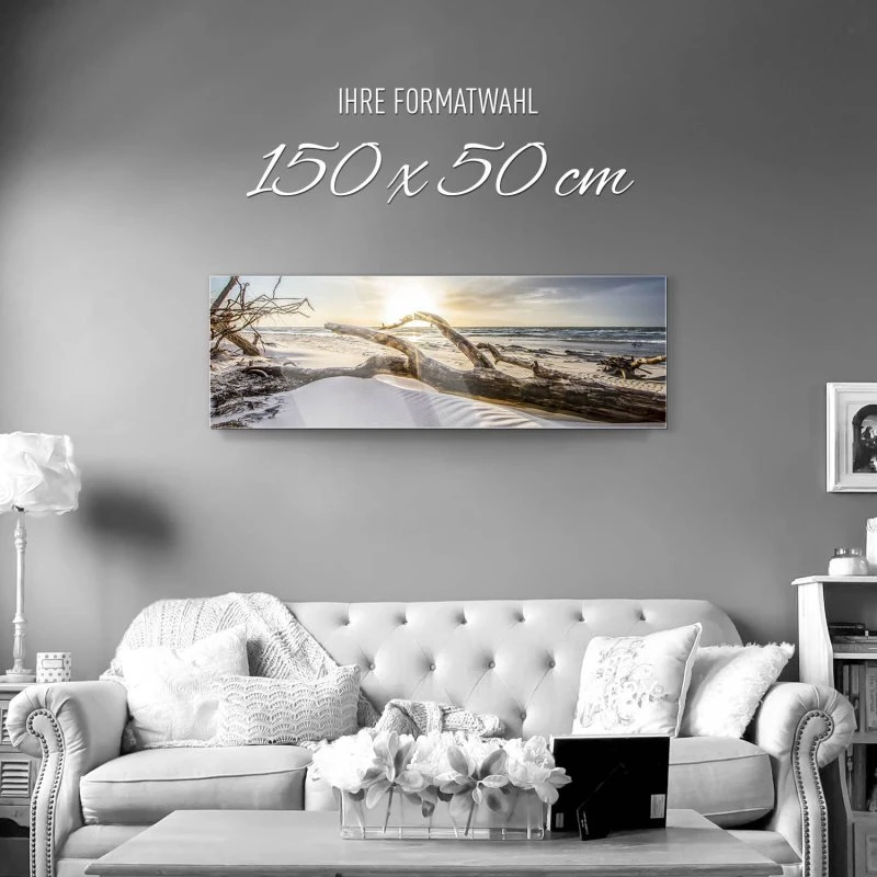 Strand & Meer Sonnenuntergang Ostsee als Acrylglasverbund Bild 150x50cm