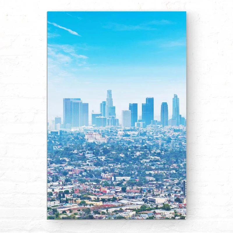 Alu-Dibond Bild im Hochformat, Skyline Los Angeles Panorama 60x90cm