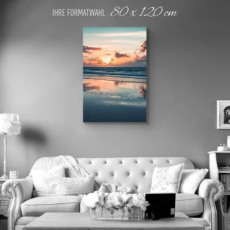 Alu-Dibond Bild im Hochformat, Strand & Meer Sonnenuntergang Nordsee 80x120cm