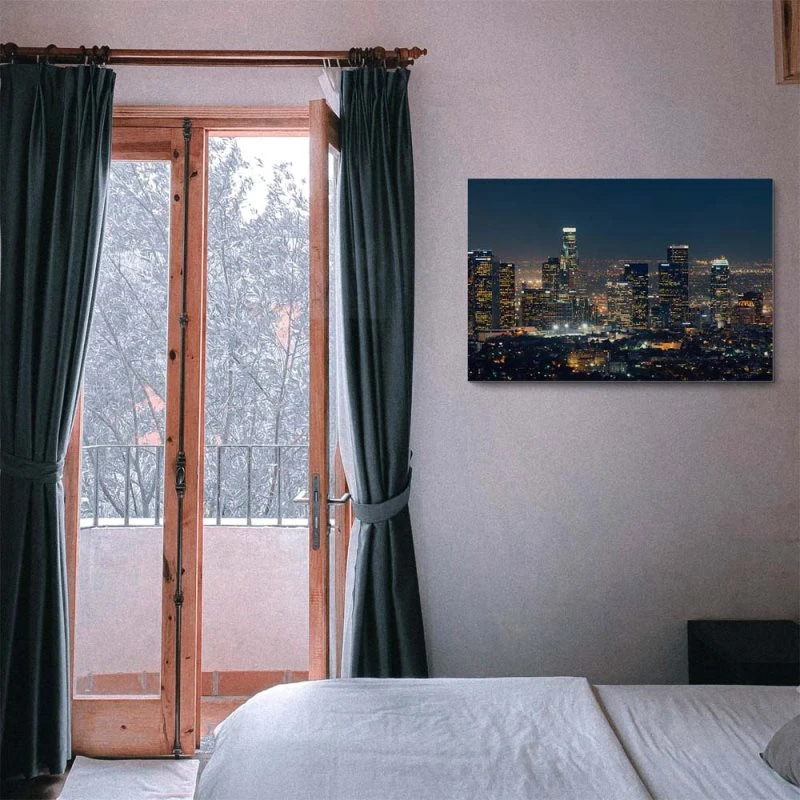 Skyline Los Angeles Nachts als Alu-Dibond Bild 80x80cm
