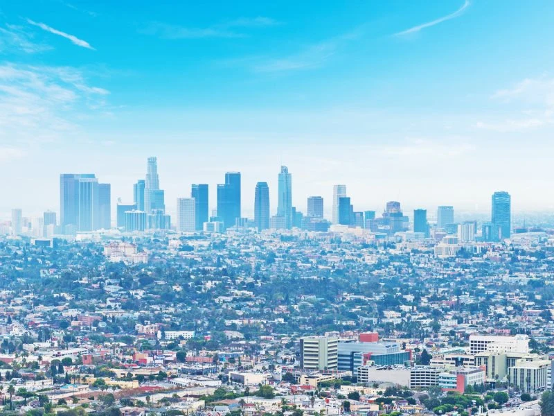 Acrylglasbild XXL, Skyline Los Angeles Panorama 160x120cm groß