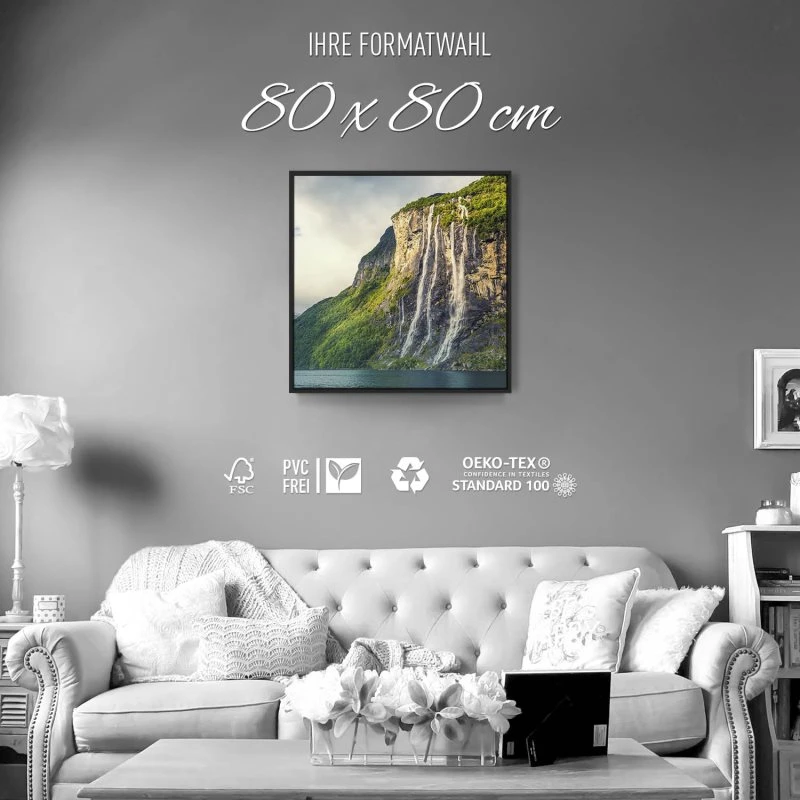 Wasserfall Seven Sisters im schwarzen Bilderrahmen, 80x80cm
