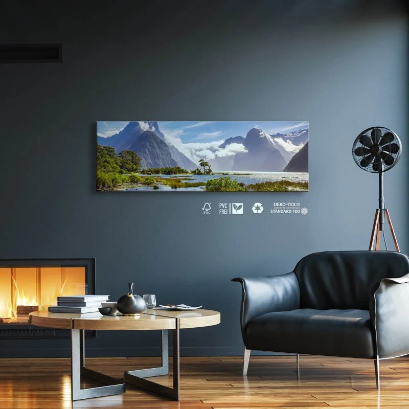 Berge & Gebirge Neuseeland Milford Sound Fjord als Leinwand Bild 150x50cm