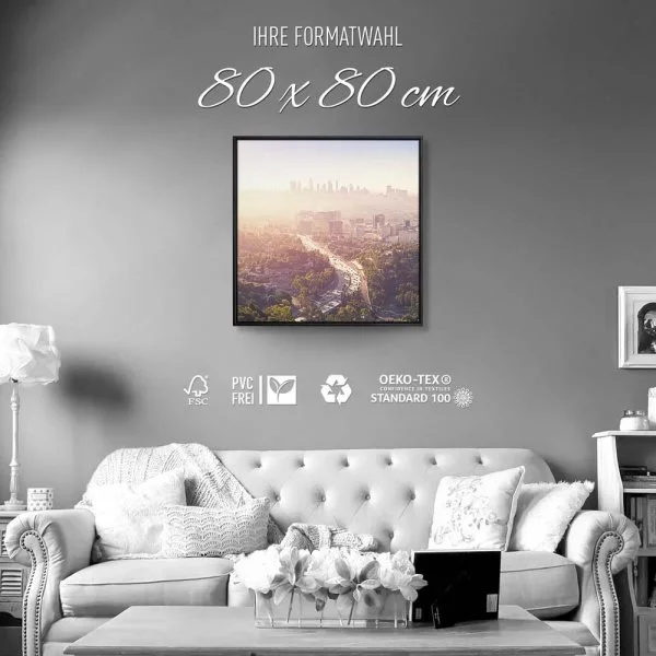 Skyline LA Panoramaview im schwarzen Bilderrahmen, 80x80cm