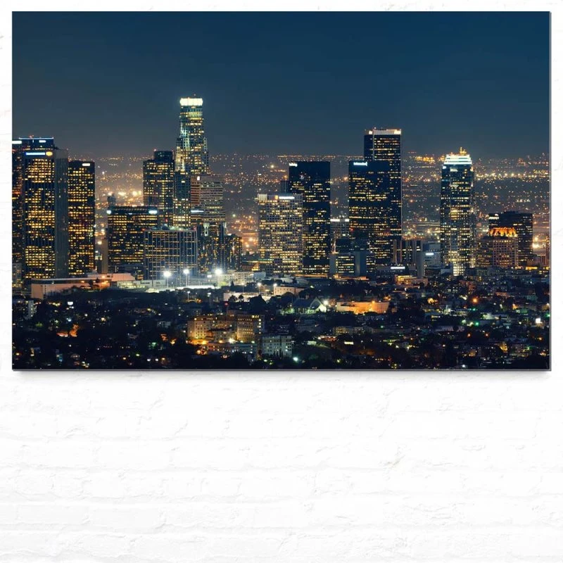 Skyline Los Angeles Nachts als Alu-Dibond Bild 90x60cm
