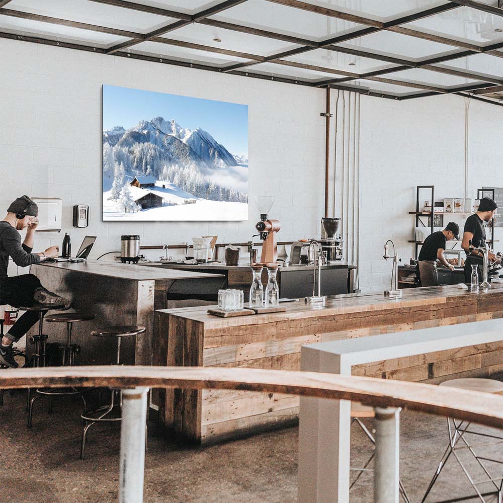 Berge & Gebirge Winterpanorama mit Hütte als Acrylglasverbund Bild 180x120cm