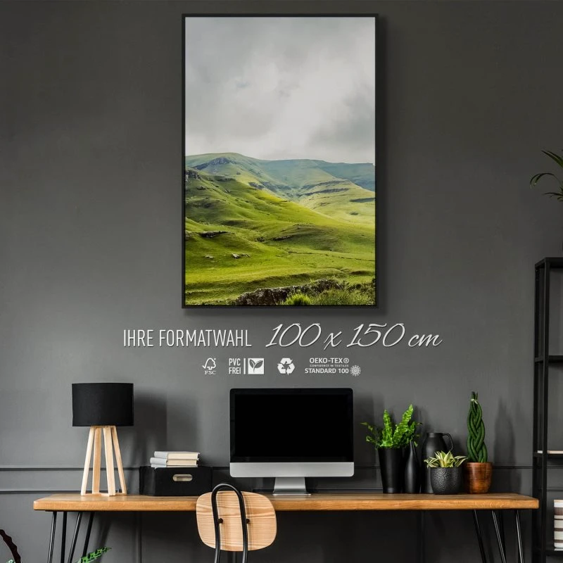 Berge & Gebirge Südafrika Mkhomazi im Hochformat 100x150cm mit schwarzen Bilderrahmen