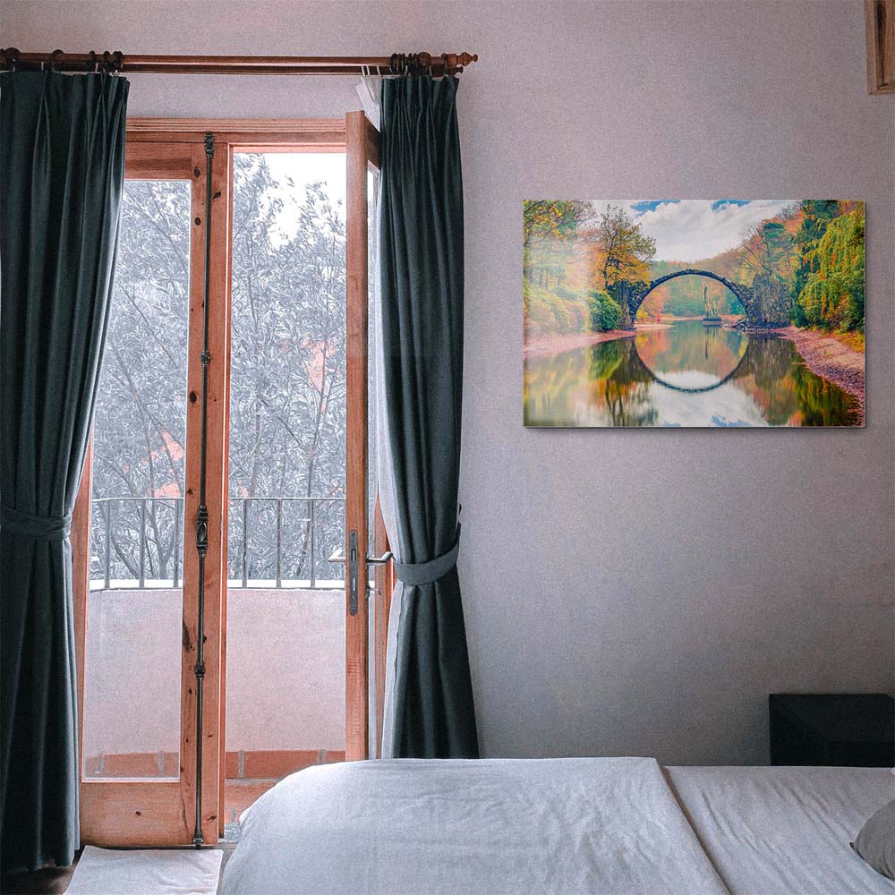 Wald & Bäume Herbst Rakotzbrücke, Kromlau als Acrylglasverbund Bild 110x50cm