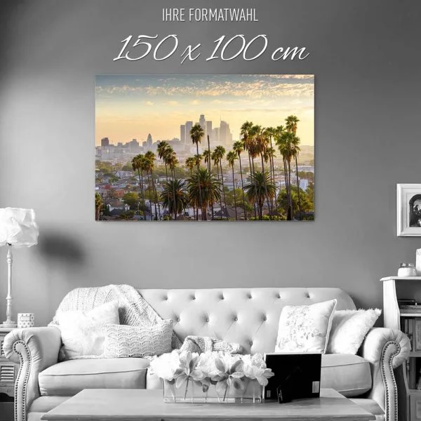 Skyline Los Angeles Palmen als XXL Alu-Dibond Bild 150x100cm