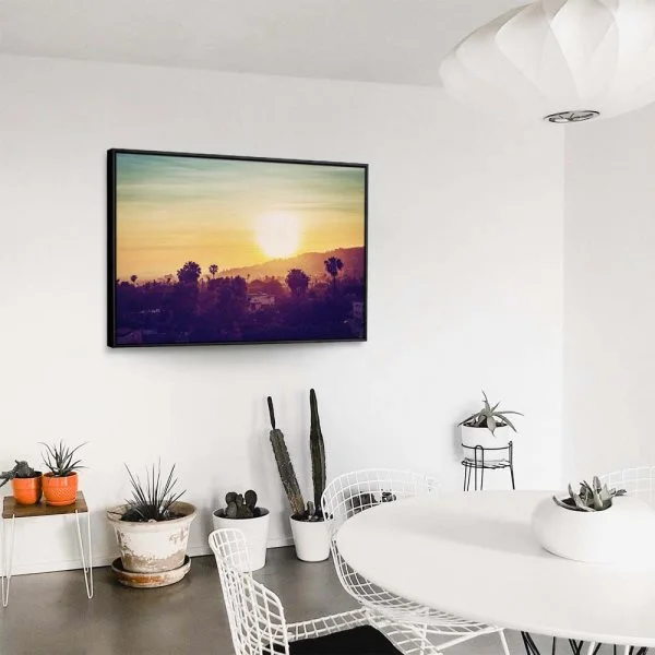 Skyline Los Angeles sunset im schwarzen Bilderrahmen, 180x120cm