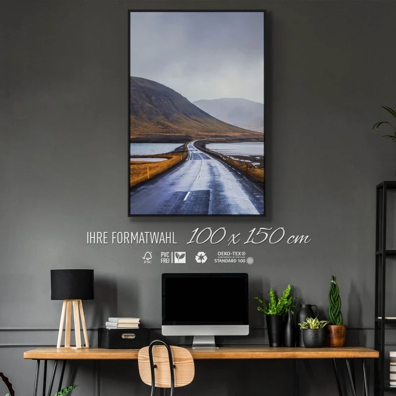 Berge & Gebirge Halbinsel Snæfellsnes Island im Hochformat 100x150cm mit schwarzen Bilderrahmen