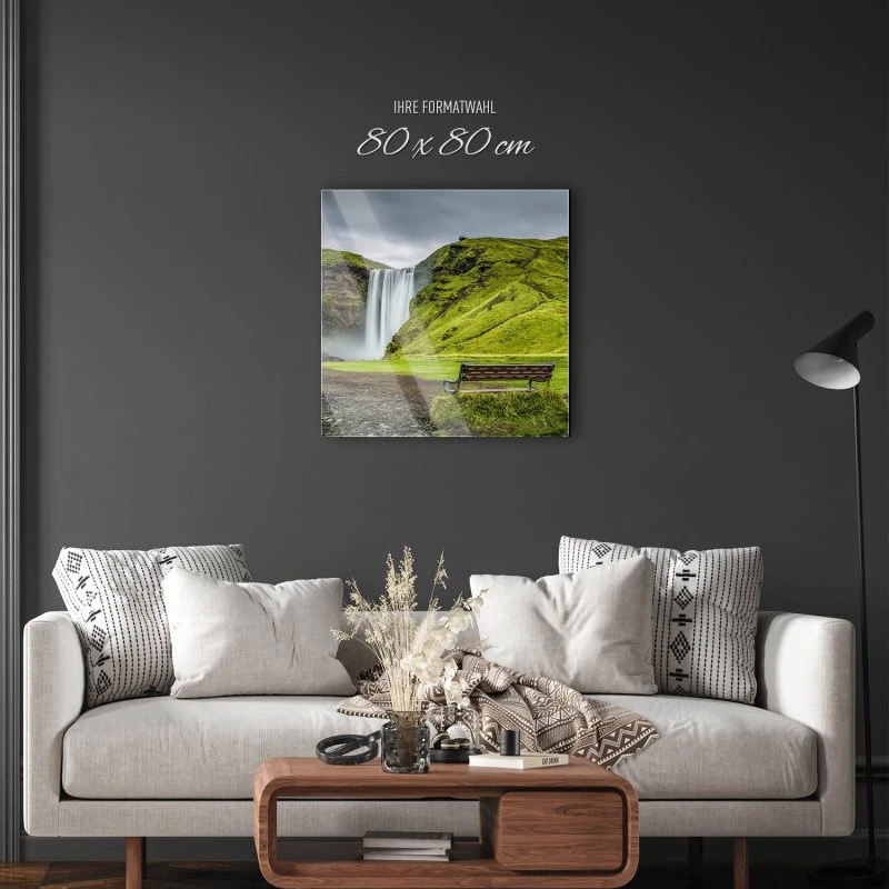 Berge & Gebirge Skogafoss Wasserfall Island als Acrylglas Bild 80x80cm