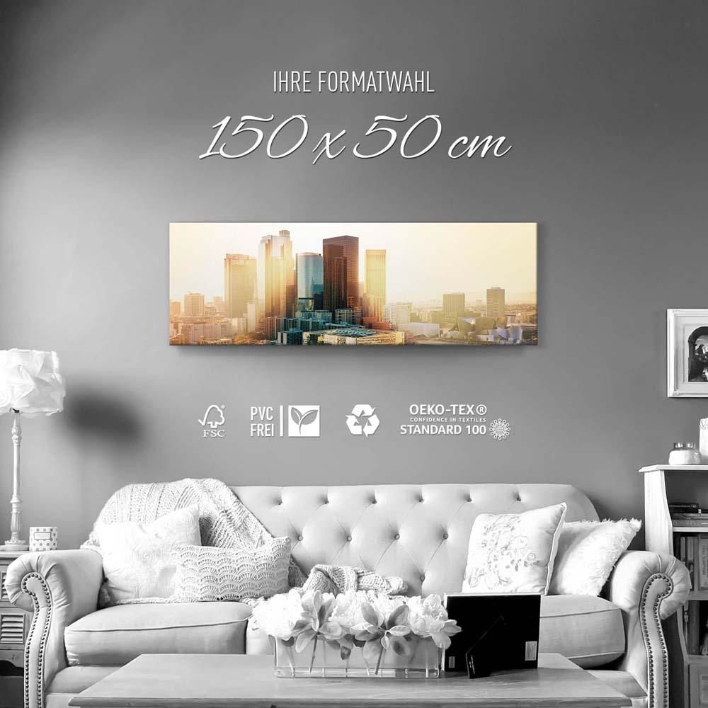 Skyline Los Angeles Sunset als Leinwand Bild 150x50cm