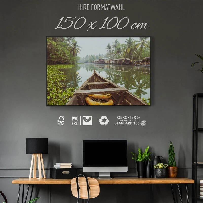 Flüsse & Seen Kumarakom Indien im schwarzen Bilderrahmen, 150x100cm