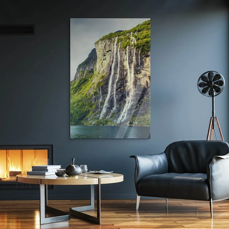 Wasserfall im XXL Hochformat, Seven Sisters als Acrylglasbild 100x150cm
