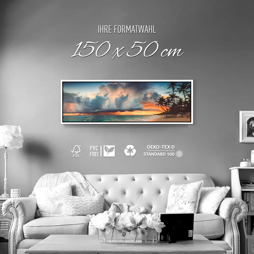 Strand & Meer Dominikanische Republik im weißen Bilderrahmen, 150x50cm