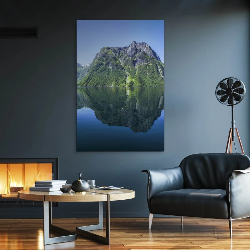 XXL Berge & Gebirge Alu-Dibond Bild im Hochformat 100x150cm, Motiv Fjord Norwegen
