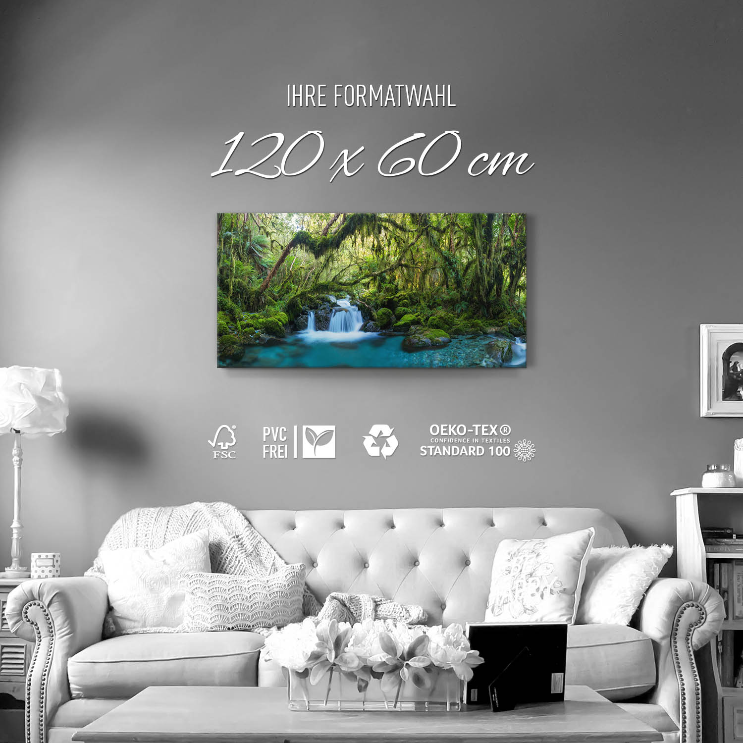 Leinwandbild 120x60cm Dschungel, idylischer Bachlauf