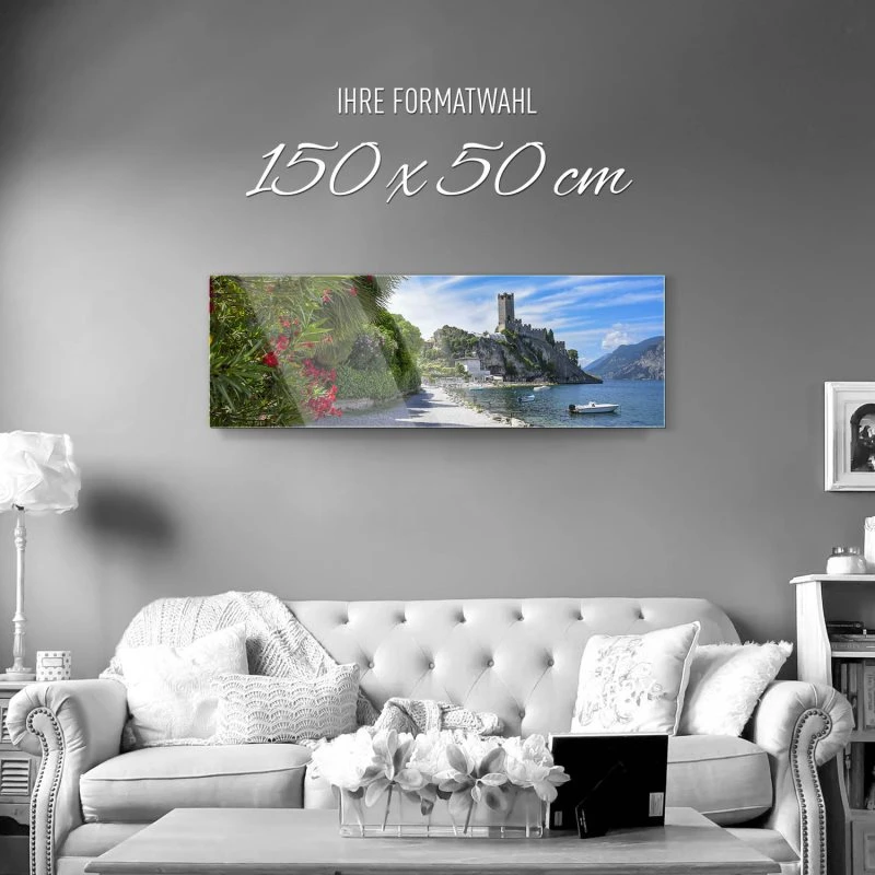 Strand & Meer Gardasee Malcesine als Acrylglasverbund Bild 150x50cm