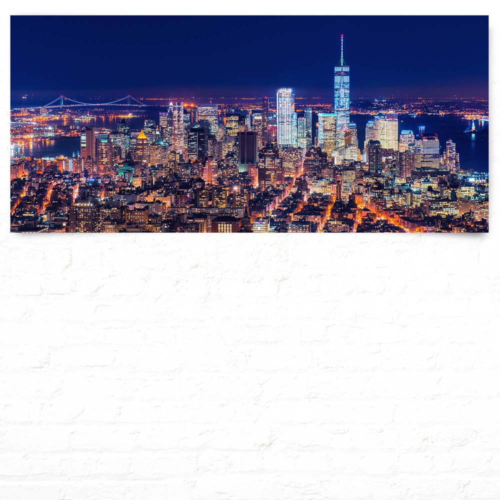 Skyline Manhatten bei Nacht als Poster 110x50cm