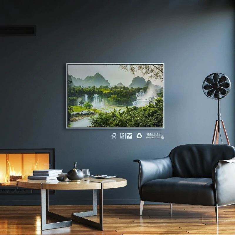 Berge & Gebirge Ban Gioc Wasserfälle im weißen Bilderrahmen, 90x60cm